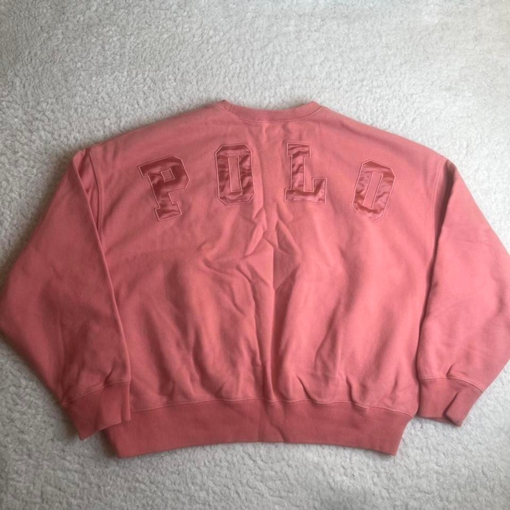 Polo Ralph Lauren women's‎ pink satin logo patch boxy crew neck sweatshirt xl